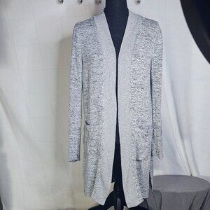 Lildy Gray Black Open Front Long Sleeve Rayon Poly Span Cardigan Sweater Sz S-M